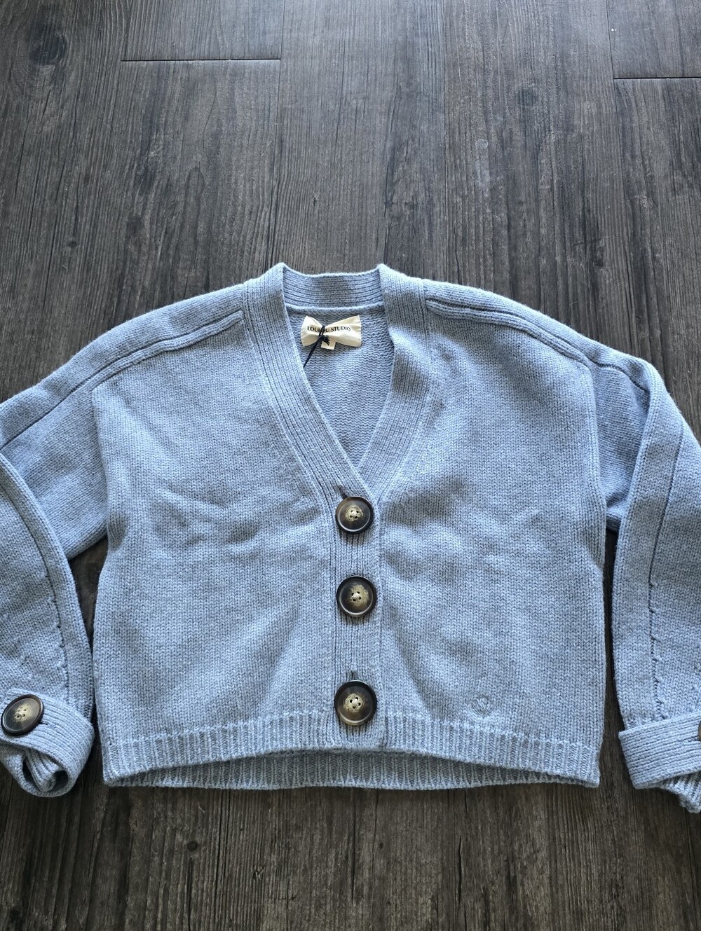 LOULOU STUDIO Kids Size 6 Blue Wool-Cashmere V-Neck Button Cardigan